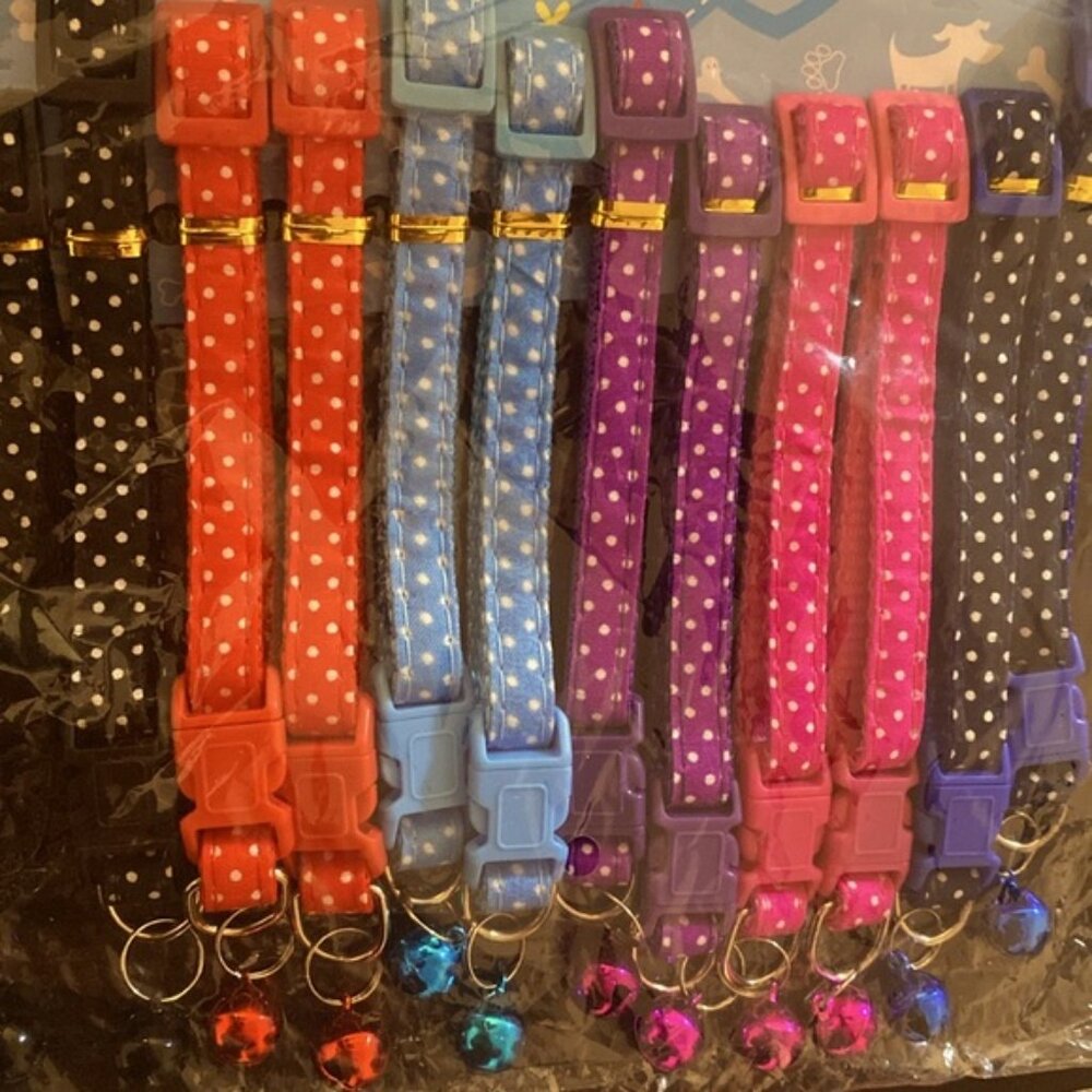 NEW Lot of 2x Polka-Dot Adjustable Pet Collars w/ Bell - Multiple Colors Avail! - Picture 10 of 10